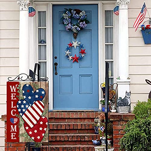 Yo-Habiba 4Th Of July Patrioctic Independence Day Welcome Garden Flag Three Hearts 12X18 Inch Double Sided Memorial Day Outside Vertical Yard Decoration, Colors Are Vibrant, Easy Installation #TOP2