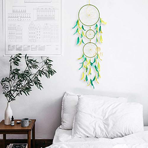 DULI Windchime Wall Hanging Handmade Wall Art with 3 Rings for Bedrooms, Office, Balcony, Outdoors, Garden, Home Wall, (Yellow Green)