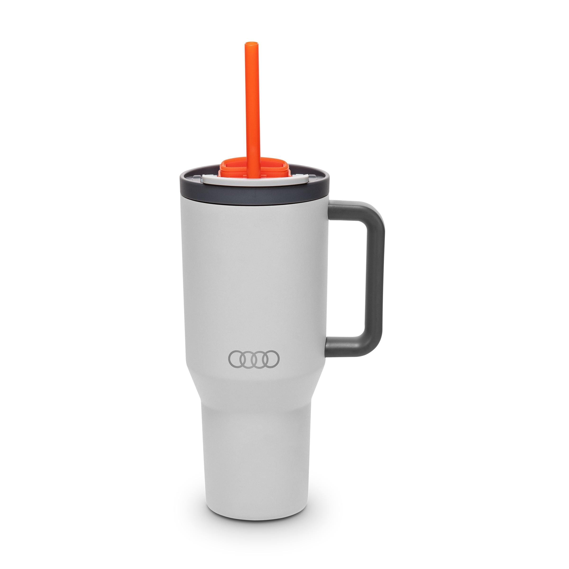 Audi - Tazza termica con cannuccia, grigio chiaro
