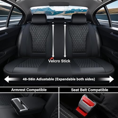 Image of Coverado Car Seat Covers Full Set, 5 Seats Luxury Nappa Leather Seat Covers for Cars, Car Seat Cover Waterproof, Front and Back Car Seat Protector, Black Car Seat Covers Universal Fit for Most Cars