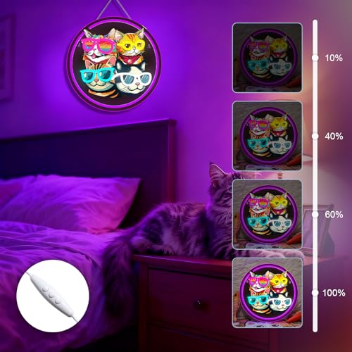 Image of Cats Neon Sign Playful LED Wall Decor for Cat Lovers, Pet Spaces & Animal Themed Rooms, USB-Powered with Adjustable Brightness, Multi-Cat Silhouette Design
