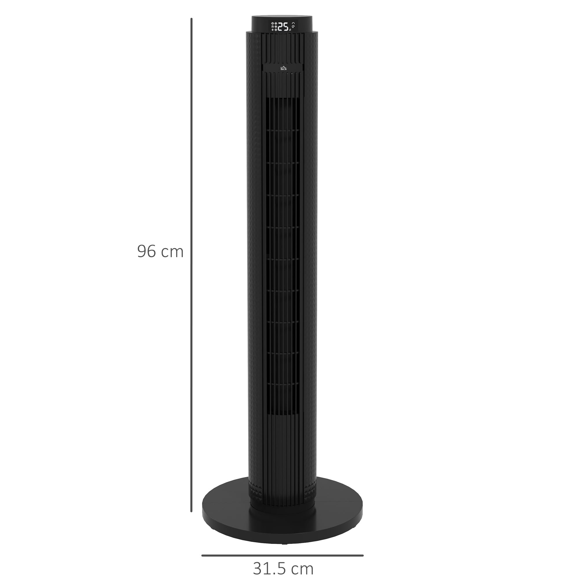 HOMCOM Ventilatore a Torre 45W a 4 Modalità e 3 Velocità con Timer da 12h, Ventilatore da Terra in ABS con Telecomando, Ø31.5x96 cm, Nero
