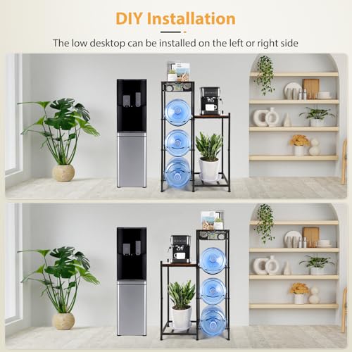 CAROD 5 Gallon Water Jug Holder, Water Storage Rack Water Dispenser Stand With Wood Tabletop Shelf, 5 Gal Water Bottle Holder Water Cooler Jug Rack with 2 Wood Storage Shelves
