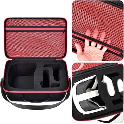 Comecase Hard Carrying Case for Meta Quest 3S/ 3/ for Oculus Quest 2 Official Original/Elite Strap VR Headset and Controller Accessories,Portable Travel Storage Bag for Home, Outdoor - Red Zipper by Comecase - Image 4