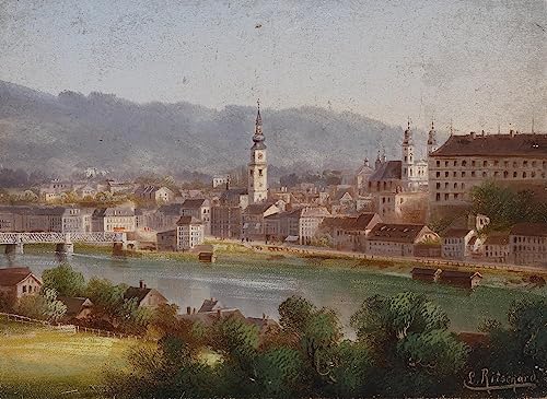 Toile Murale Vue de Linz par Hubert Sattler Impression Art Salon 60x90cm