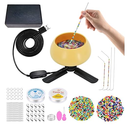 Aizami Conjunto giratório de contas elétricas, com 600 contas, 2 passadores de agulha, 10 correntes de cauda, 20 fechos de lagosta e anel de salto, 1 anel aberto, 2 rolos de fios de cristal, faça você