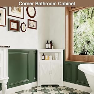 ChooChoo Corner Storage Cabinet, Small Corner Cabinet with Barn Door Design and Adjustable Shelf, Home Space Saver for Living Room, Bathroom, Kitchen, Bedroom, White ChooChoo Corner Storage Cabinet Small Corner Cabinet with Barn Door Design and Adjustable Shelf Home Space Saver for Living Room Bathroom Kitchen Bedroom White