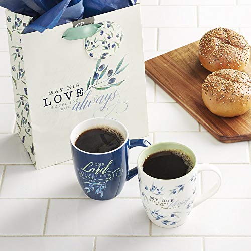 Christian Art Gifts Navy Blue Floral Ceramic Scripture Coffee & Tea Mug For Women: The Lord Refreshes My Soul - Ps. 23:3 Inspirational Bible Verse W/Olive Branch, Microwave/Dishwasher Safe, 13 Oz. #TOP2