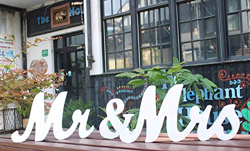 Amajoy Grote Witte Houten MR & MRS Bruiloft Teken voor Strand Bruiloft Elegante Liefje en Receptie Top Tafelbord Decoratieve Letters voor Bruiloft Douche
