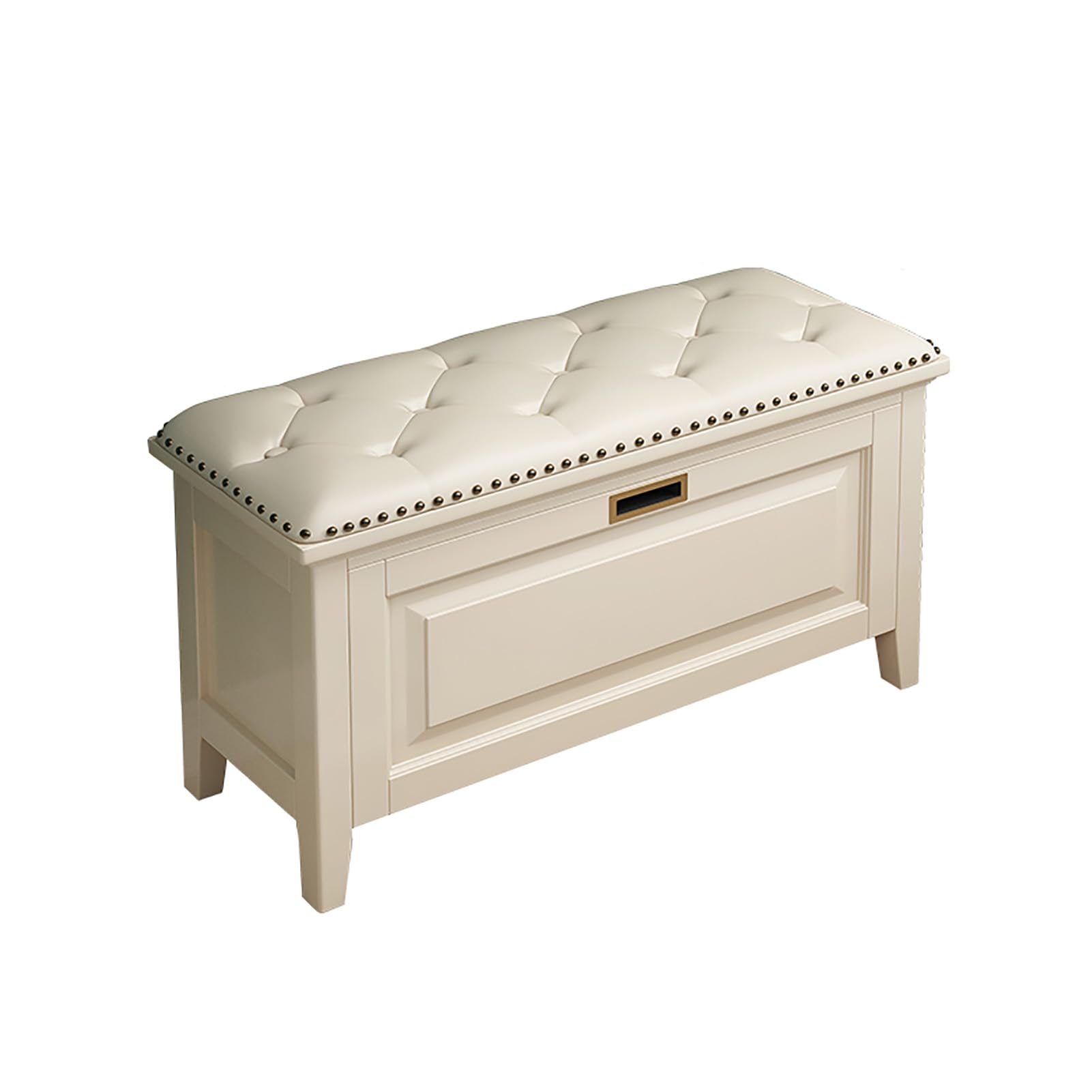 MYUYEE Entryway Shoe Storage Bench With Seat Cushion - Solid Wood Orga Cabinet For Closet Hallway, Flip Drawers, Free Standing Shoe Rack(White-100X32X45Cm)