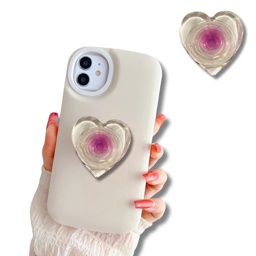 Crysendo Universal Heart Shape Pop Holder for All iPhone & Android Smartphones | 360° Rotating Adhesive Transparent Finger Grip | Adjustable Mobile Stand ABS Phone Case Grip