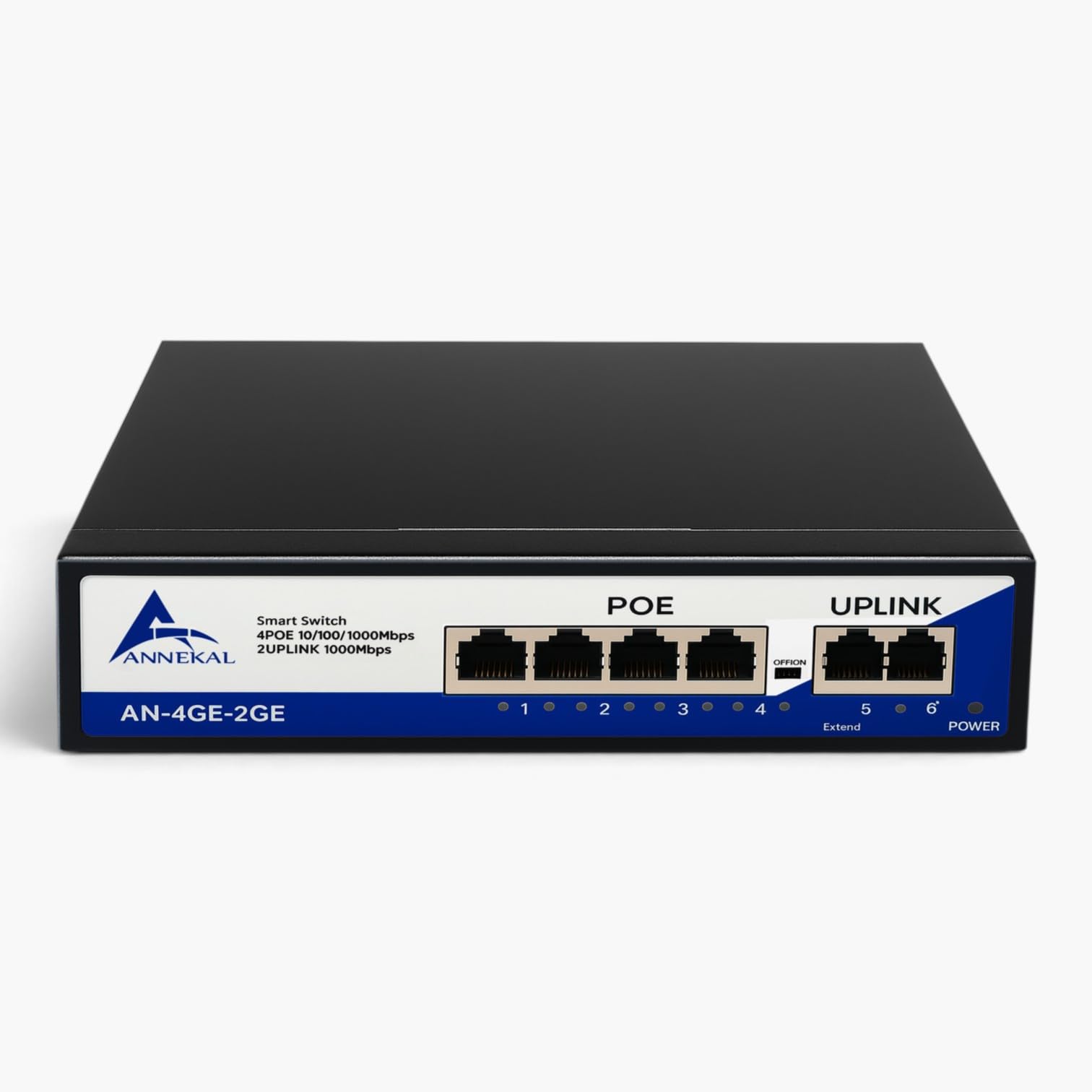 annekal 4ge+2ge 4 port full giga 10/100/1000mbps ai poe switch | easy and smart | plug and play | poe watchdog ai function