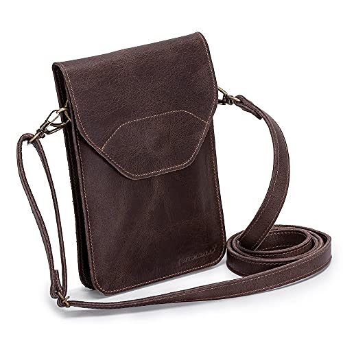Mini Bolsa Feminina Porta Celular/documentos Couro Legítimo (Marrom Escuro)