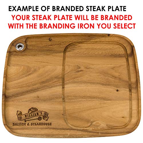 Hierro para marcar BBQ con tabla de madera y plato miniatura 4