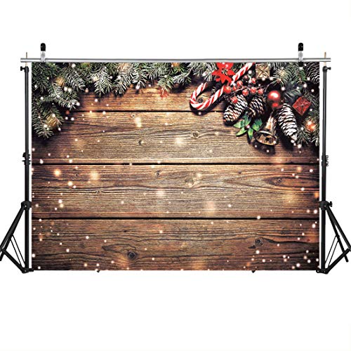 LYWYGG 7x5FT Noël Toiles De Fond pour La Photographie De Noël en Bois Toile De Fond Jour De La Neige Mur en Bois Photographie Fond De Noël Photo Toile De Fond Neige Toile De Fond CP-200 Cover