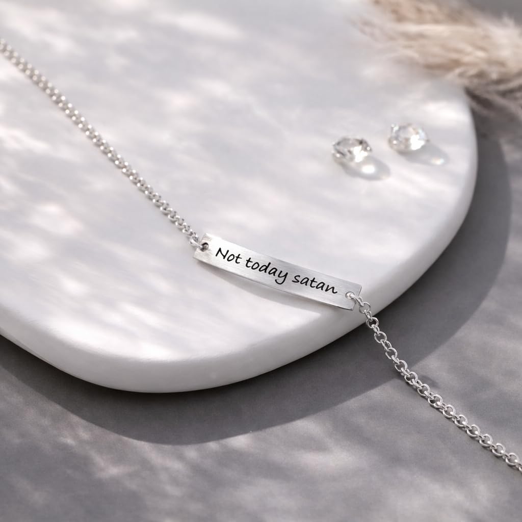 Not Today Satan Bracelet for Women, 925 Sterling Silver Christian Faith Statement Jewelry, Meaningful Gift for Her