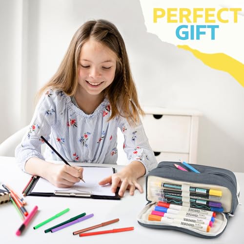 Image of Large Capacity Pencil Case Pencil Pouch Pen Bag with 3 Compartment Stationery Organizer with Zipper, School Supplies Organizer for Teen Adults (Nave blue)