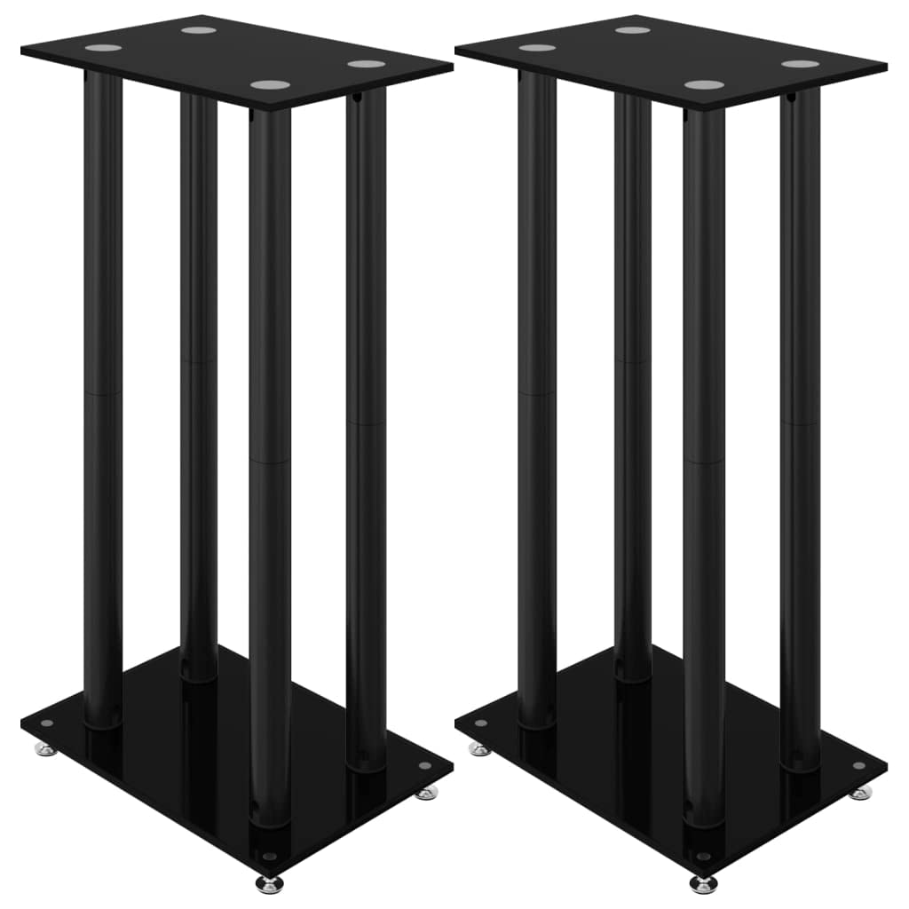 Tidyard Supports de Haut-parleurs Support d'enceinte Salon Antidérapant 2 pcs Noir Verre trempé 4 piliers