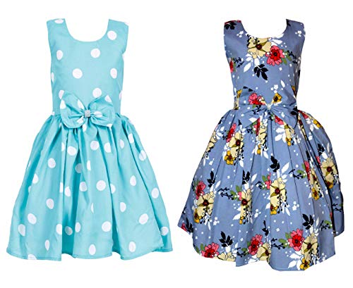 Image of Casual Frock for Baby Girls,Blue Printed and Olive Printed,Pack of 2