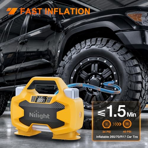 Image of Nilight Portable DC 12V Heavy Duty Tire Inflator Dual Cylinders and Dual Motors Tire Pump 150PSI Air Pumps Auto Shutoff with Screen and LED Light Air Compressor for Pickup Truck ORVs SUVs Cars