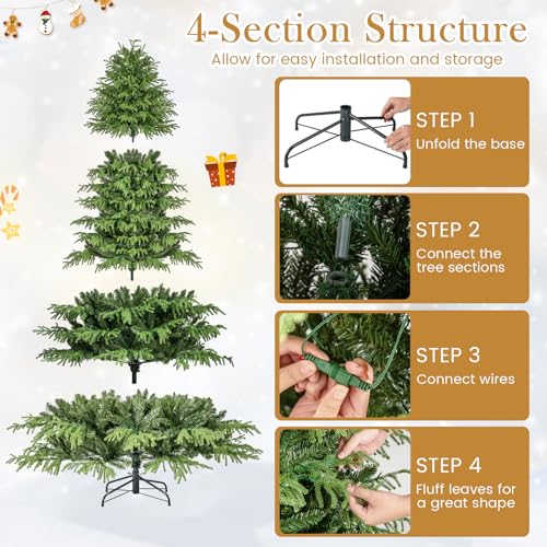 Image of Goplus 8 FT Pre-Lit Artificial Christmas Tree, Hinged Full Xmas Tree with 1470 PVC & Soft TPE Branch Tips, 470 Warm White LED Lights, Foldable Metal Stand, Home Office Holiday Decoration