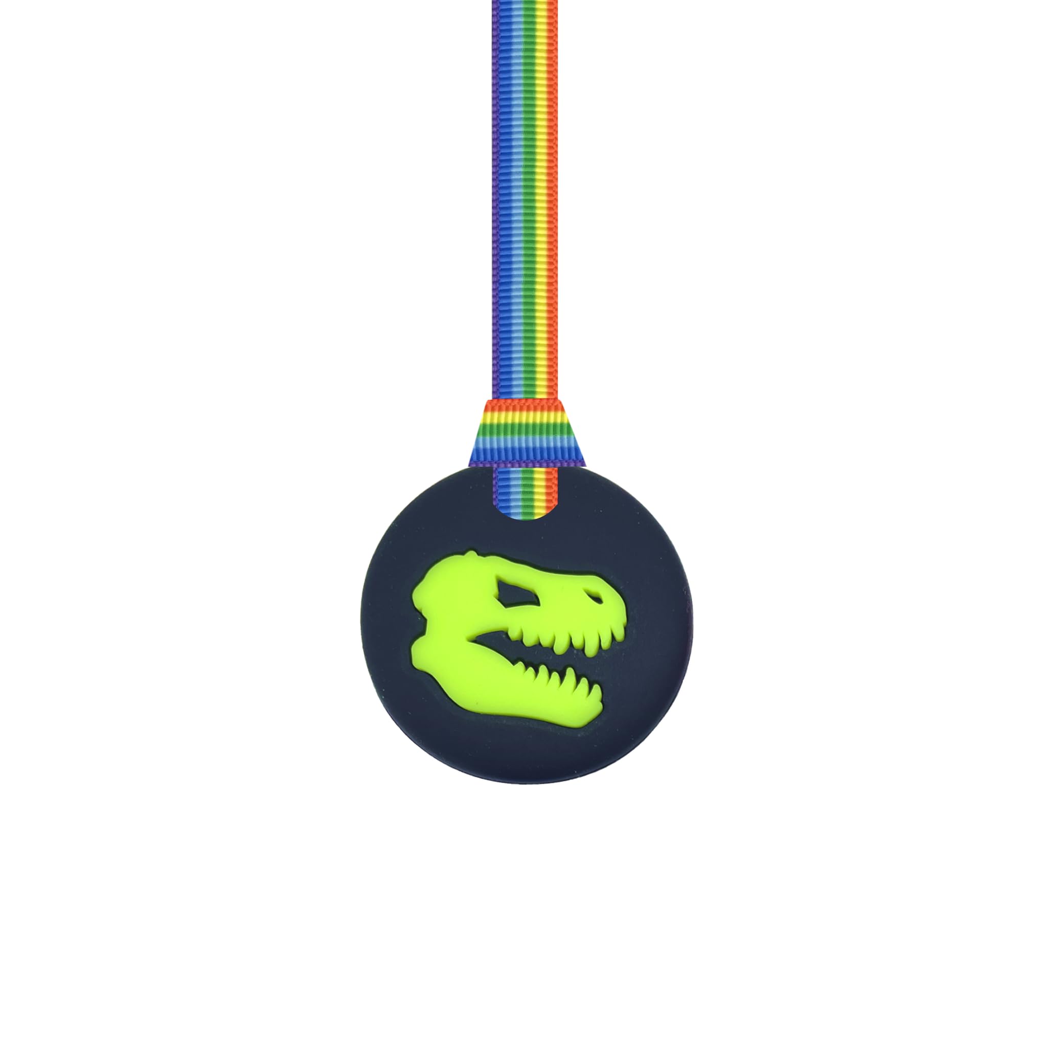 Dinosaur Jurassic Sensory Chew Necklace with Lanyard - Black & Green - for Kids with Autism, Anxiety & ADHD - 100% Food Grade Silicone - Sensory Oojamabobs (Rainbow Pride, 70cm Lanyard)