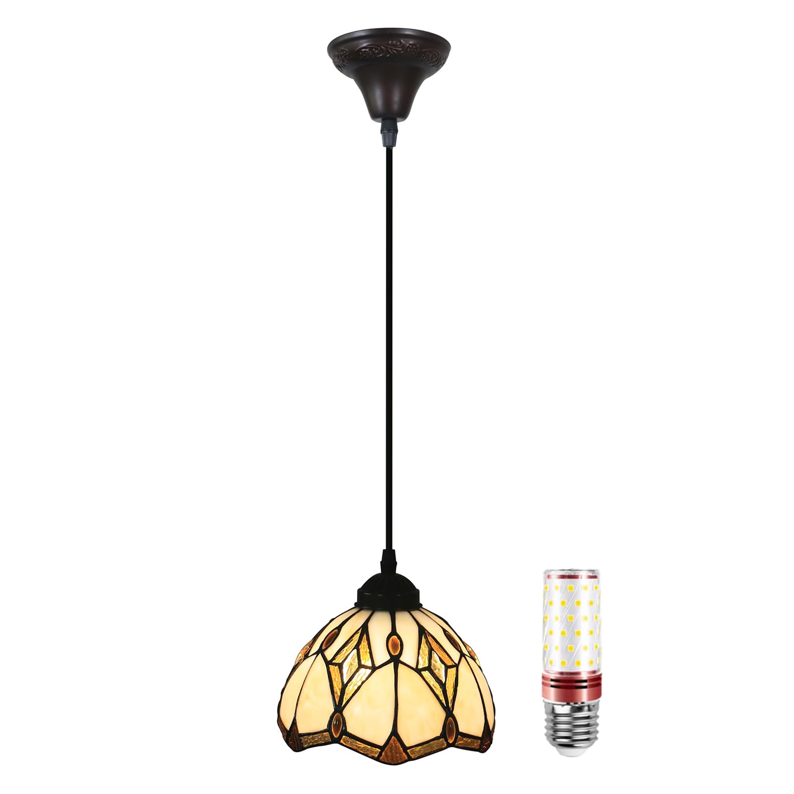 Uziqueif Pendant Light, Pendant Ceiling Light 8", Tiffany Style Hanging Ceiling Lights, Glass Lampshade, LED Kitchen Island Lights, vintage chandelier for Dining Room, Living Room, Height Adjustable,K โ image 1