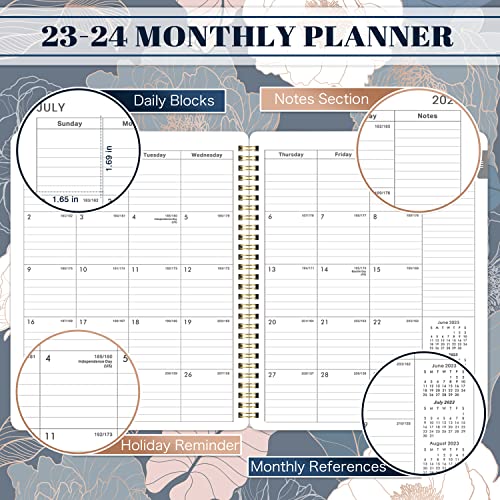 Academic Planner/Calendar - Jul.2023 - Jun.2024, Weekly And Monthly, 8" X 10", Marked Tabs, Flexible Cover, Thick Paper, Perfect For Life Organizing - Engraved Art Floral #TOP3