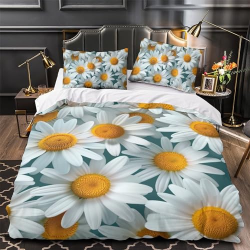 Housse de couette fermeture éclair chrysanthème lit 1 place microfibre - 4