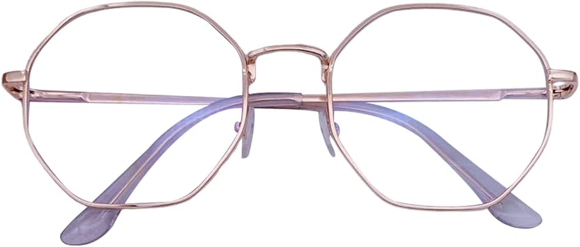Polygonal Frame Glasses Ultra-Light Octagonal Blue Light Blocking Unisex Octagon Clear View Strong Hinge Eye Protection Bluelight Spectacles Golden