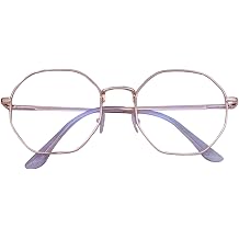 Polygonal Frame Glasses Ultra-Light Octagonal Blue Light Blocking Unisex Octagon Clear View Strong Hinge Eye Protection Bluelight Spectacles Golden