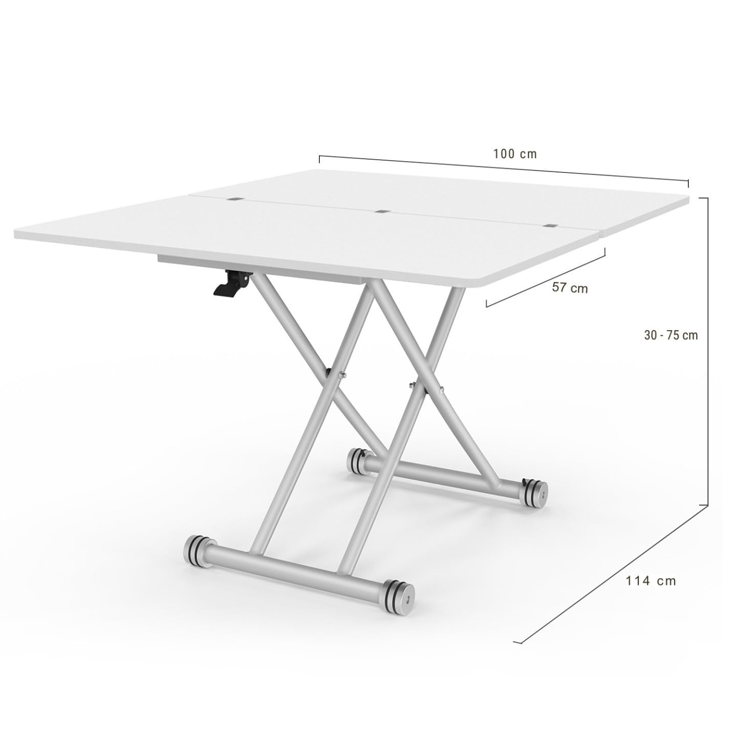 IDMarket - Mesita URBANA, transformable en mesa de comedor rectangular, superficie blanca, base cromada