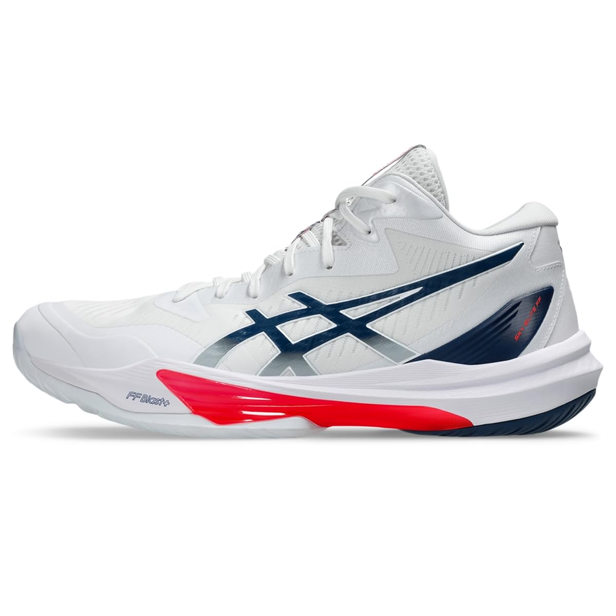 ASICS Men's Sky Elite FlyteFoam Mid Top 3 Volleyball Shoes, 13, White/MAKO Blue