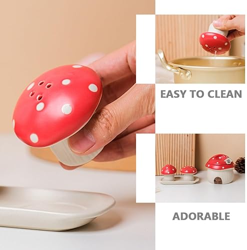 Miniatura 7 de ABOOFAN Juego de saleros y pimenteros de hongos, lindas botellas de cerámica para especias en forma de hongo, recipiente para condimentos para la