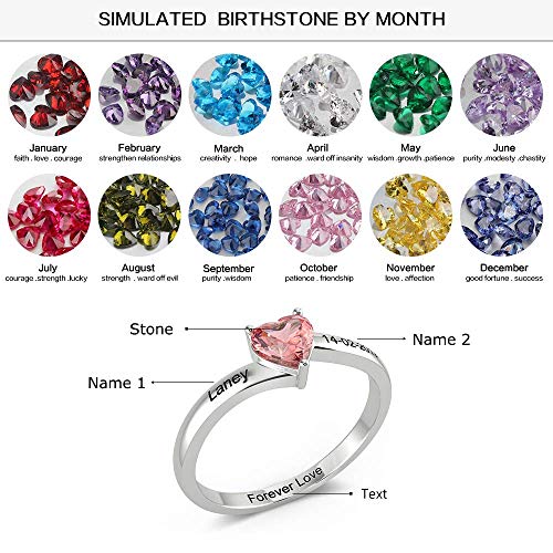 Ashleymade Personalized Promise Rings For Her Heart Simulated Birthstone Rings With Name Couple Rings Engagement Rings Jewelry For Valentines Day (Silver, 7) #TOP4