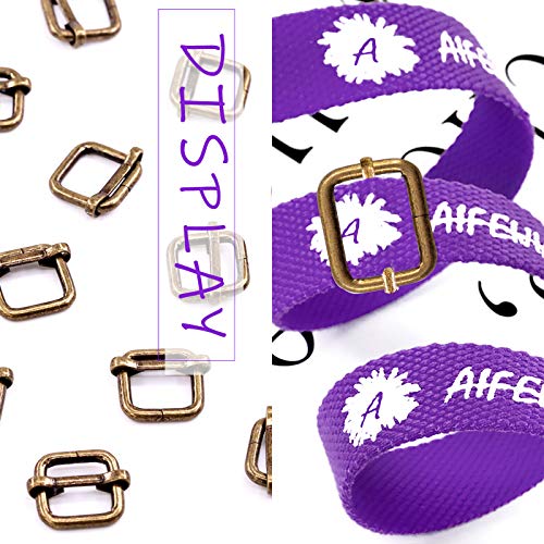 Swpeet 60Pcs 1/2 Inch - 13Mm Bronze Metal Rings Metal Rectangle Adjuster Triglides Slides Buckle, Roller Pin Buckles Slider Strap Adjuster Keychains For Belt Bags Diy (Bronze, 1/2 Inch) #TOP5