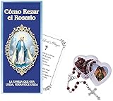 Libro Como Rezar El Rosario Catolico- How to Pray the Rosary Spanish, Rose Scented Our Lady Of Guadalupe Rosary, Heart Rosary Case, The Lord's Prayer Card | How To Pray The Rosary Pamphlet | 3 Items