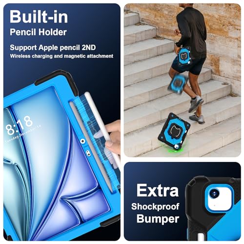 Étui iPad Air 11 M3 M2 noir bleu avec protection antichoc robuste et support - 2