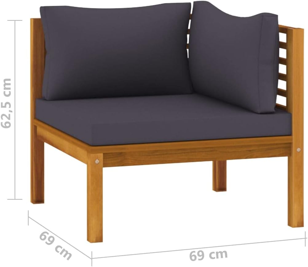 vidaXL Patio Corner Sofa, Sectional Sofa with Cushions, Modular Seat with Tea Table, Outdoor Furniture Set for Garden, Rustic, Solid Acacia Wood