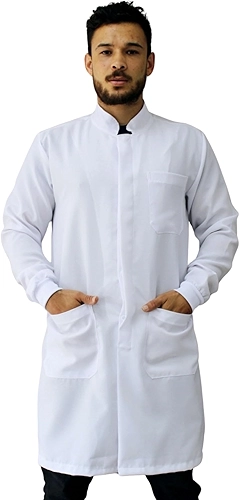 Jaleco Oxford Masculino, Botão Embutido, Gola Padre, Manga Longa, Com Punho