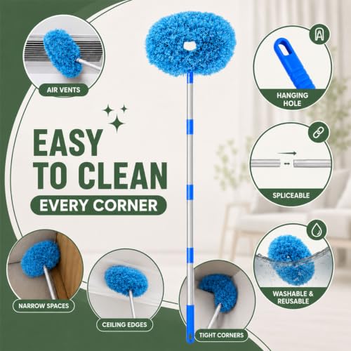 Image of Maxoshine Fan Cleaner Brush with Long Rod Flexible Fan Cleaning Mop Microfiber Dust Cleaner Foldable Duster Microfiber Duster for Cleaning of Home, Kitchen, Car
