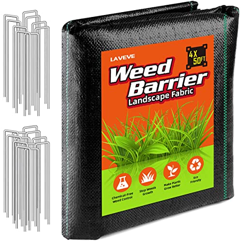 LAVEVE 4FT x 50FT Weed Barrier Landscape Fabric, 3.2oz Premium Heavy Duty Garden Cloth, Ground Cover for Gardening, Farming