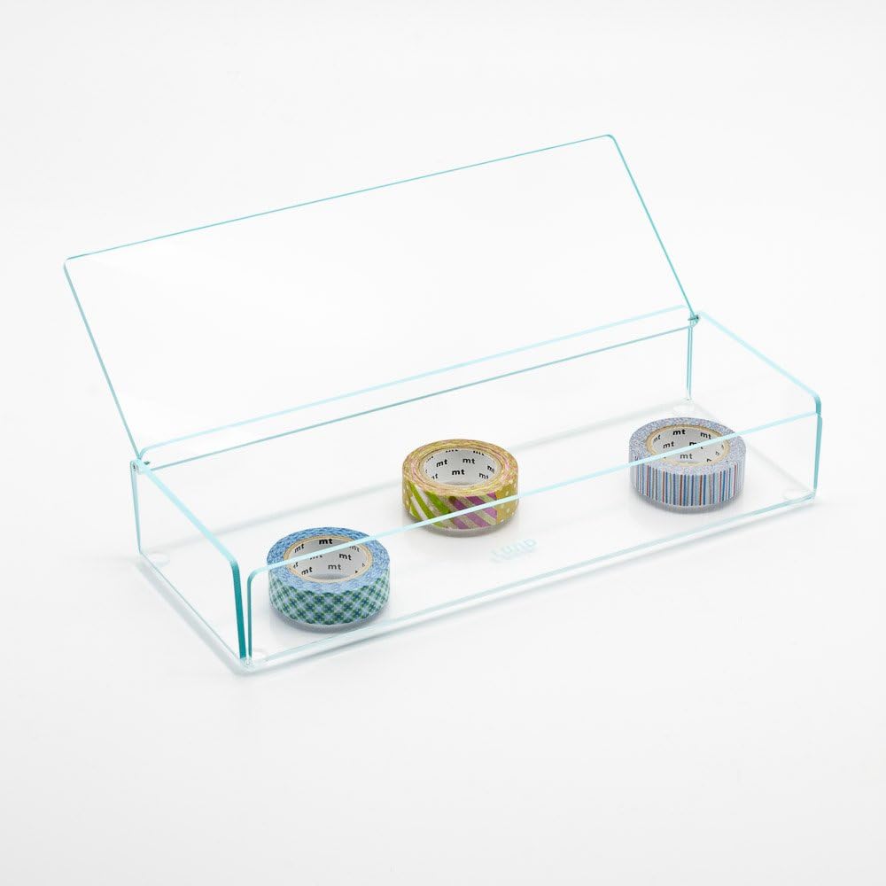 AVAILABLE IN PINK & AQUA BLUE Transparent Acrylic Stationery Jewellery Make Up Stackable Storage Medium Lidded Tray box with Bright Coloured Trims for Stacking with Medium Flash Tidy Trays and on Large and Grande Trays (Blue)