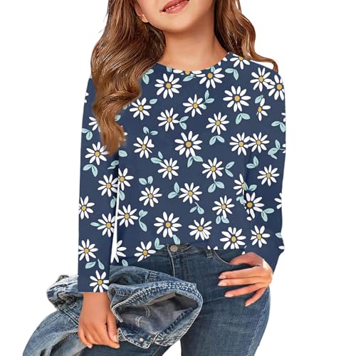 Girls Floral Long Sleeve T-Shirt Soft Crewneck Casual Top for Kids Comfortable Spring and Fall Blouse