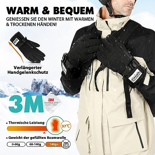 Foto von HIKENTURE Winterhandschuhe Herren Damen, 3M Thinsulate Skihandschuhe, Wasserdichte Handschuhe Winter Warm, Winddichte Touchscreen Snowboardhandschuhe für Skifahren, Radfahren, Motorrad, Laufen Black-M