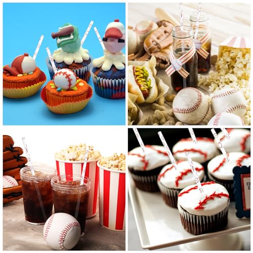 Pitillos de papel con diseño béisbol 200 piezas miniatura 4