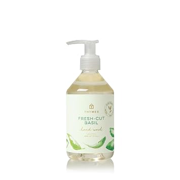 Thymes Hand Wash - Moisturizing Hand Soap Dispenser with Pump - Skin Care - Hydrating Liquid Soap Scented with Notes of Fresh Basil, Tomato Leaf, Delicate Sage Fresh-Cut Basil, 9 fl oz
