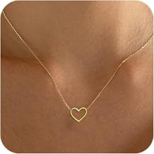BAYLAY Heart Necklace for Women Girls, 18K Gold Plated Heart Pendant Charm Necklace Dainty Gold Necklace for Women Gold Jewelry Gifts for Mom Grandma Wife