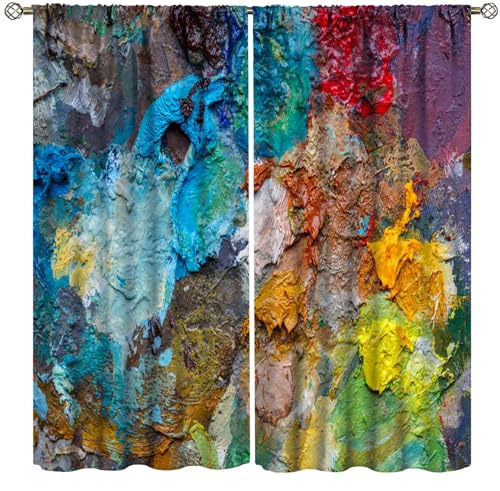 ZhiRain Multicolor Abstract Curtains Artist Oil Palette Abstract Art Ink