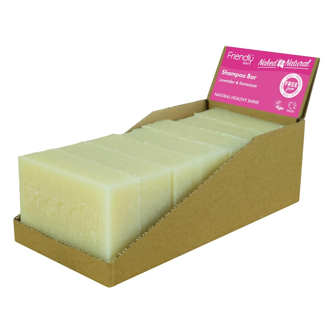 Friendly Soap - Naked & Natural Lavender & Geranium Shampoo Bar (7 x 95g), Nourishing, Moisturising, Healthy Shine, Plant-Based, Cruelty-Free, Made By Hand, No SLS or Parabens, Sustainable, Recyclable